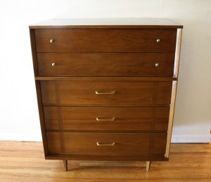 mcm tall parquet dresser brass handles 1