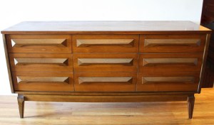 mcm low dresser credenza with angled wood handles 1