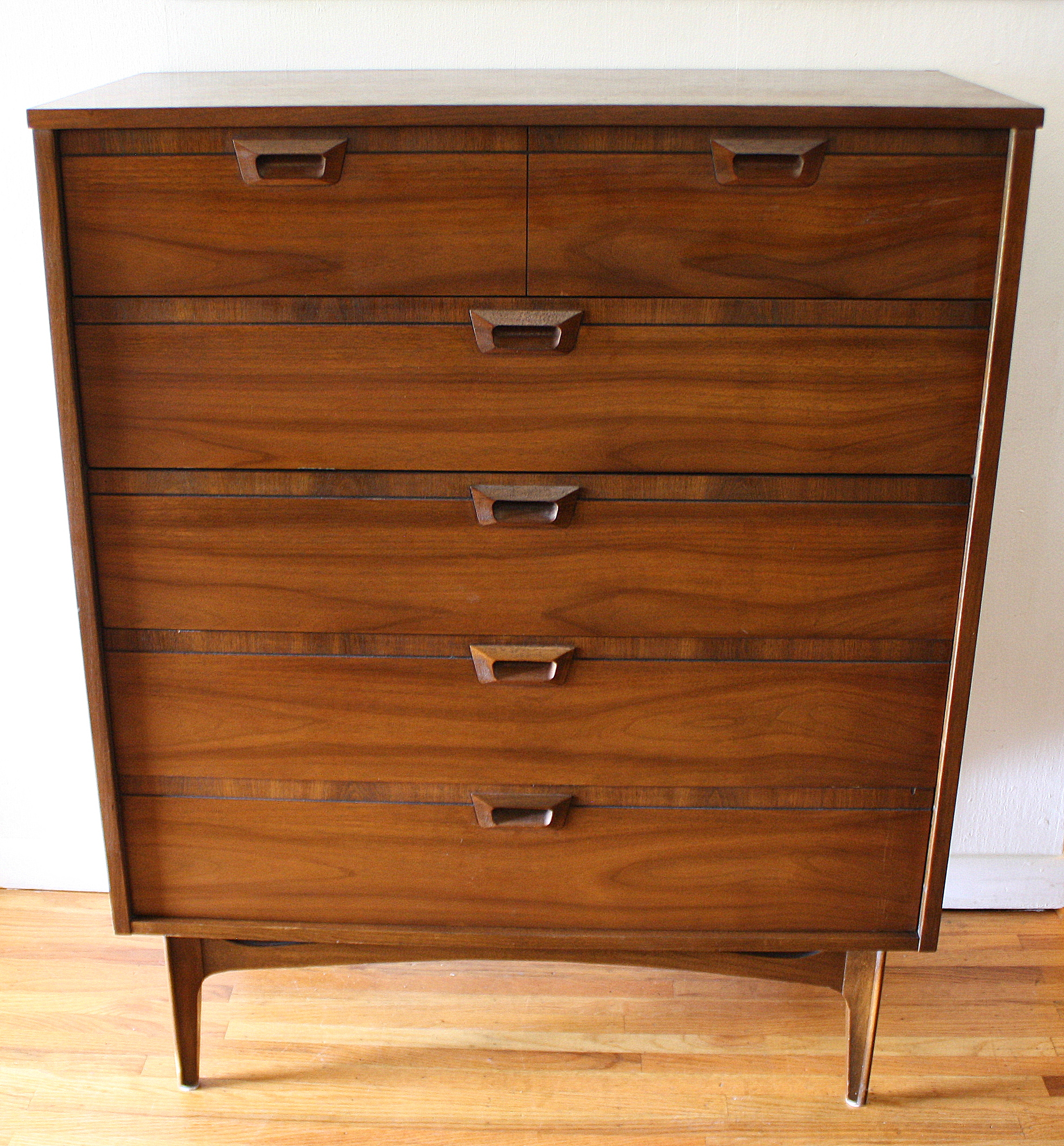 mcm tall dresser with carved wood handles 1