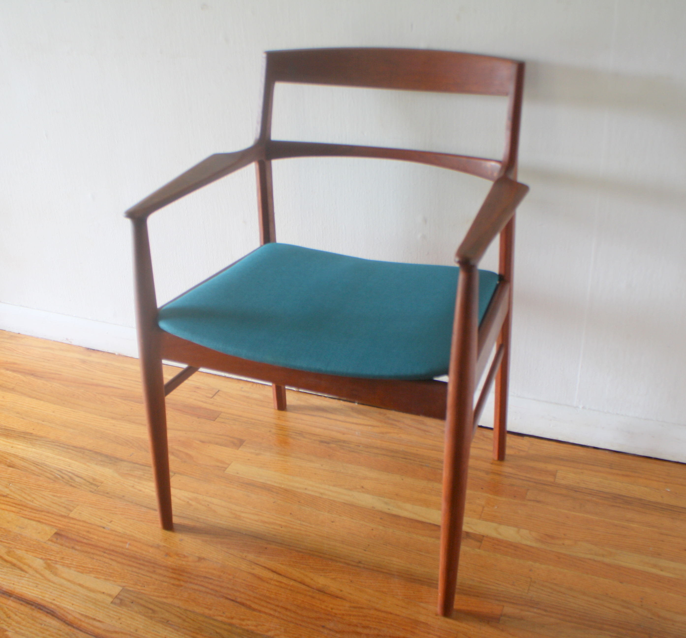 Danish teak chair with teal seat 1