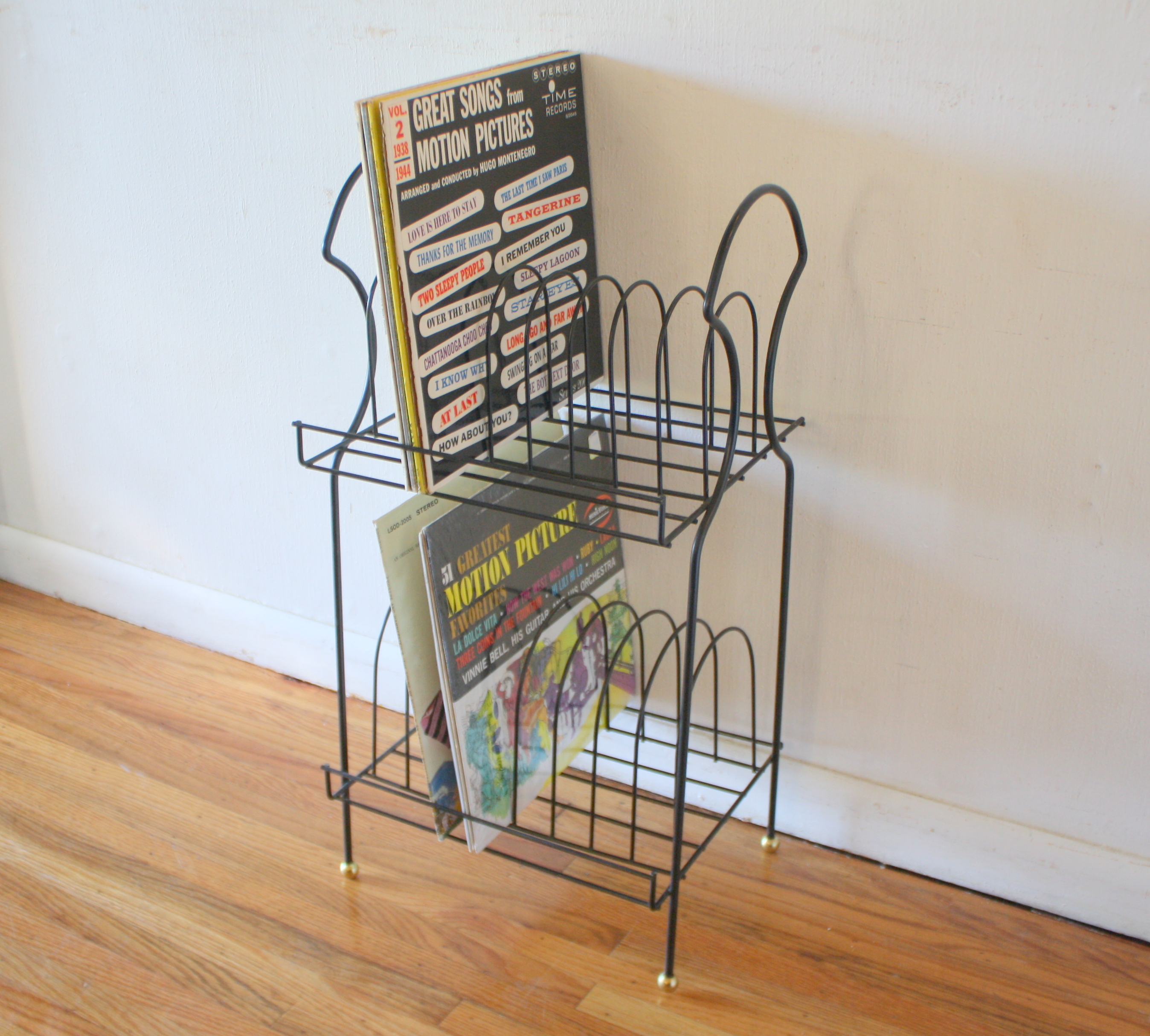 mcm record rack with gold ball detail 1