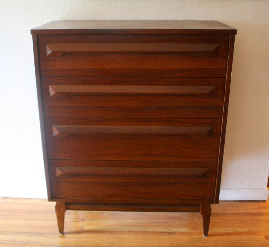 mcm tall dresser with angled drawer handles 1