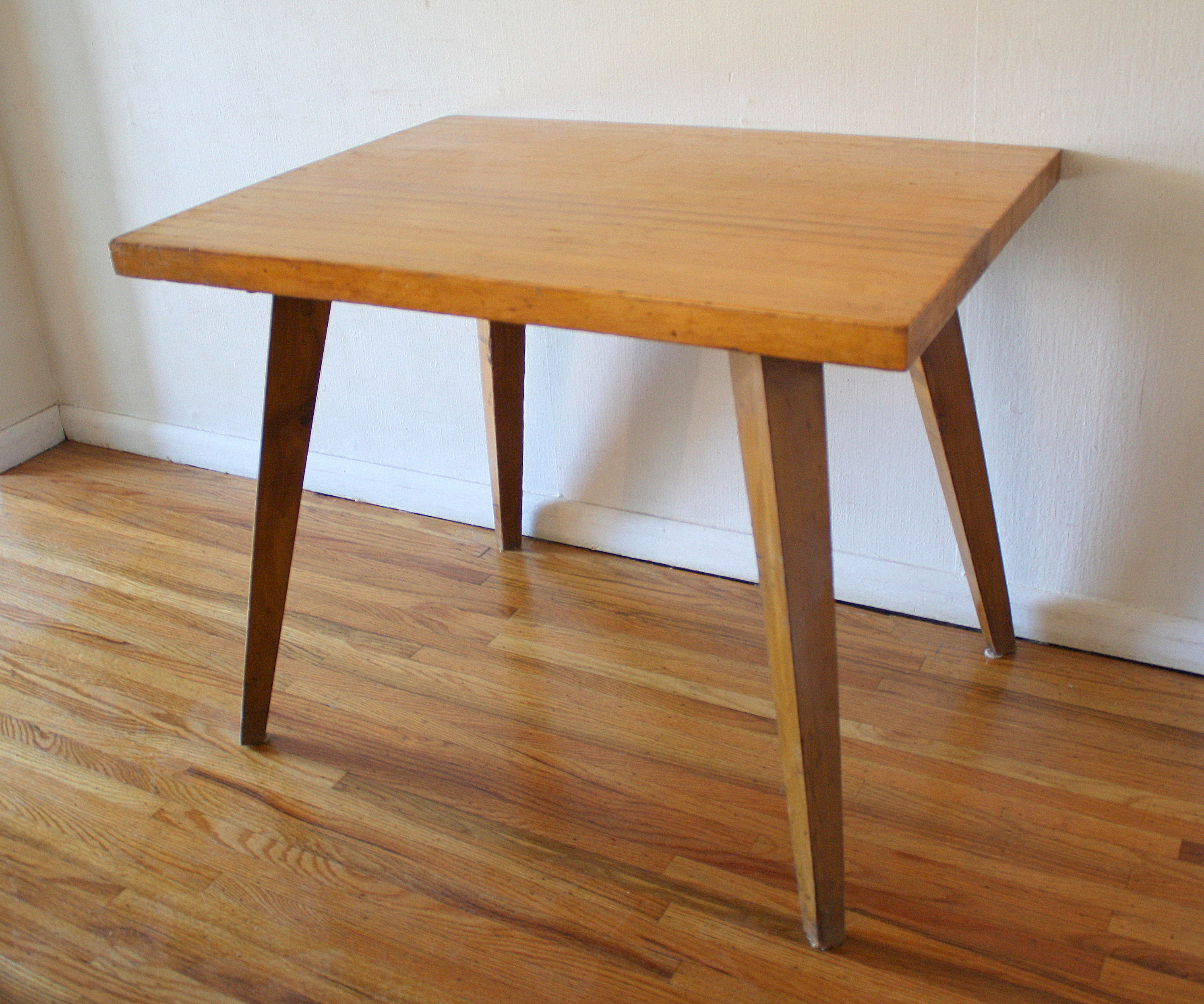 mcm splayed leg table with butcher block top 1.JPG