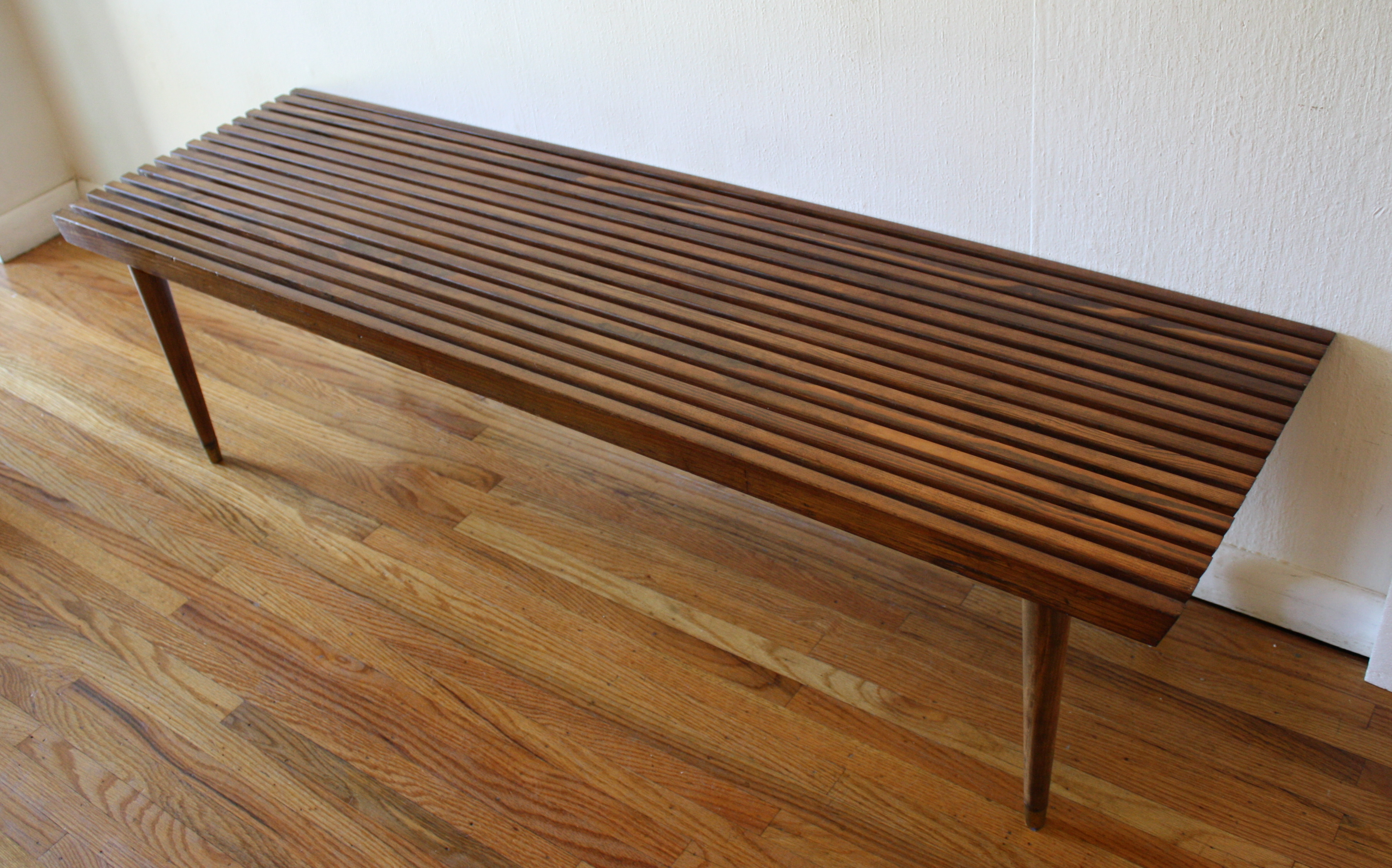 mcm long slatted table bench 2