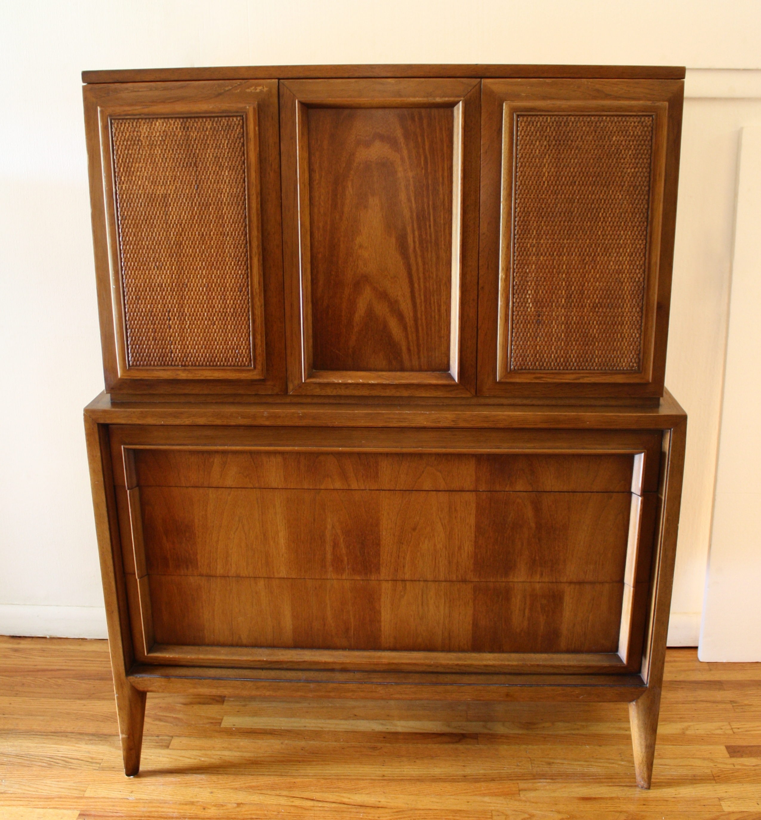 mcm armoire tall dresser with rattan doors 1