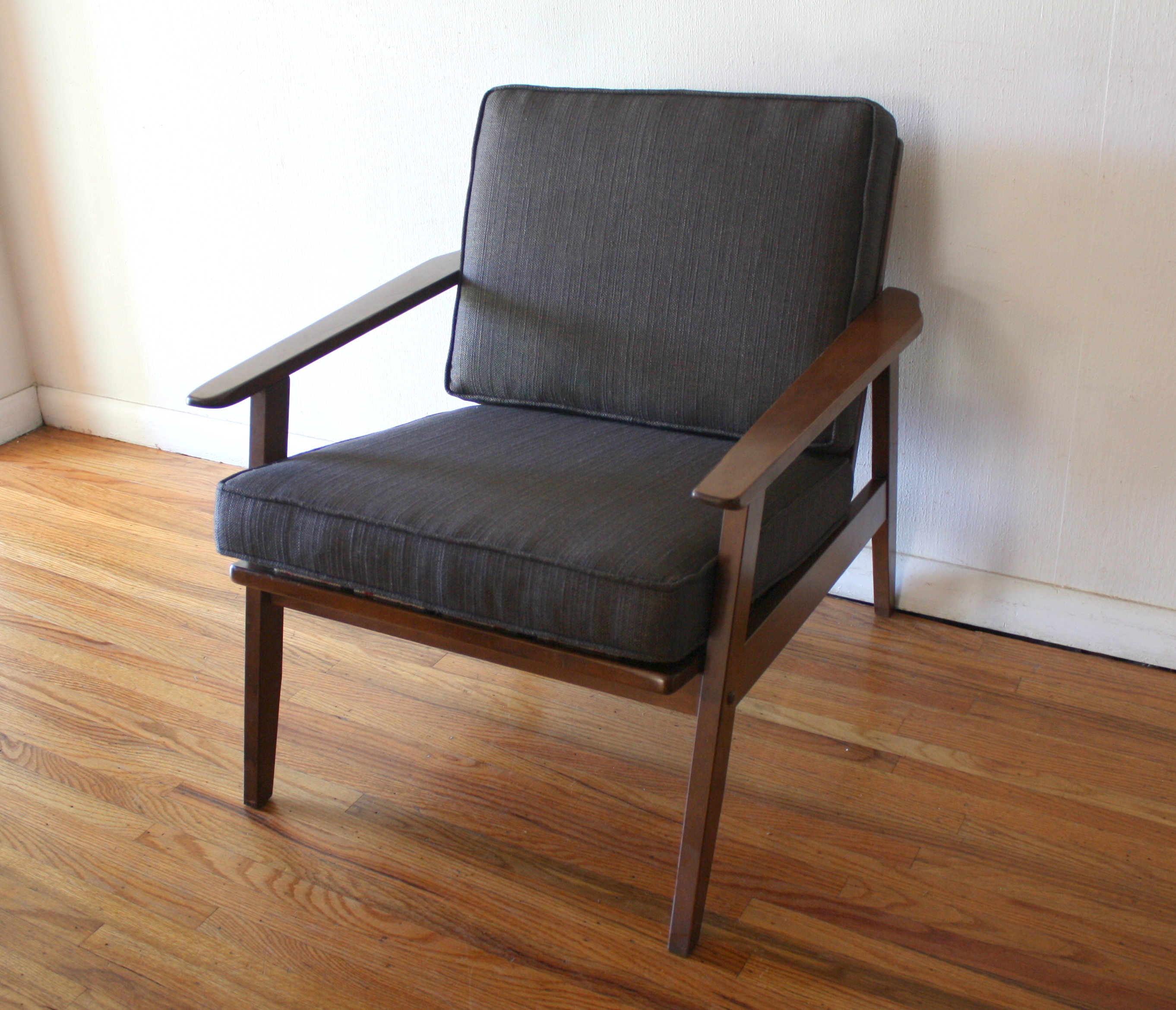 mcm arm chair slate gray tweed 1