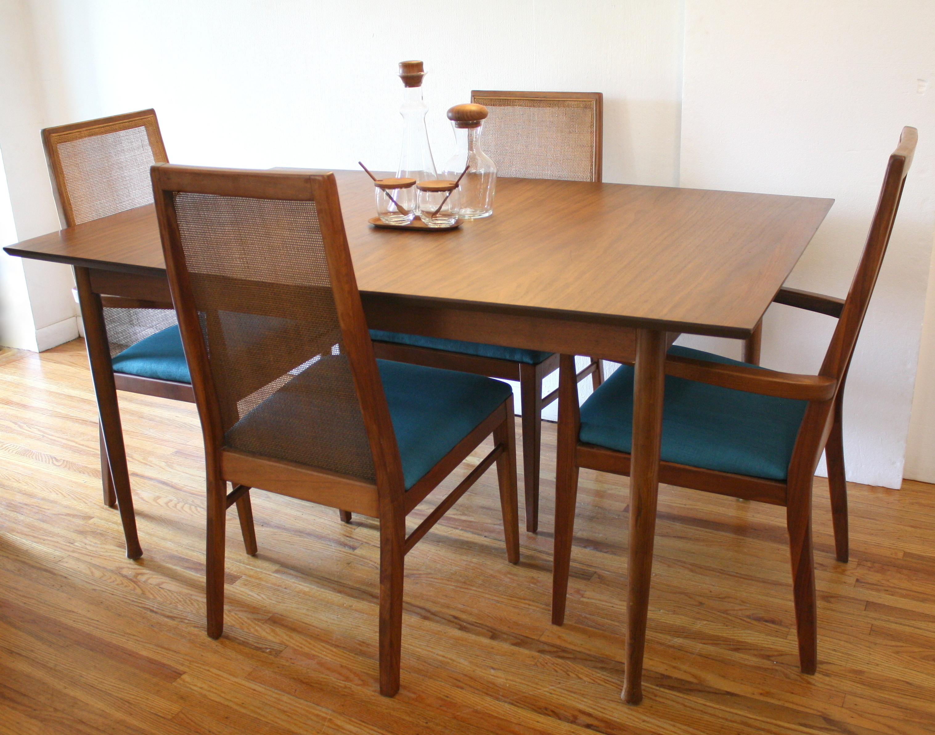 mcm dining set teal seats rattan chairs 2.JPG