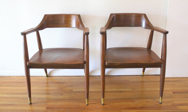 mcm pair of solid wood arm chairs 1