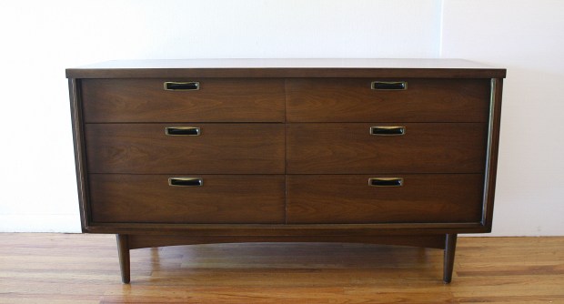 mcm matching low dresser credenza with brass handles 1