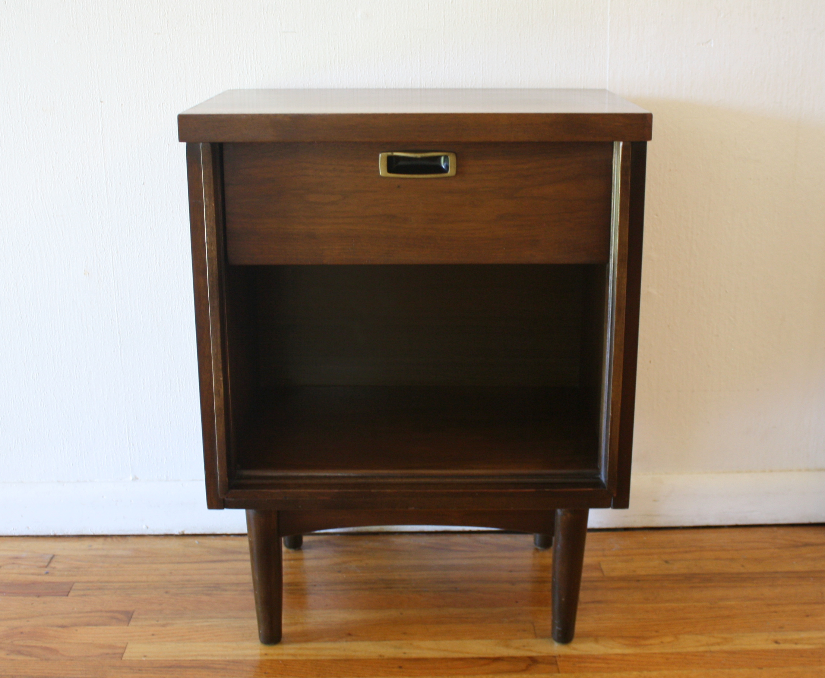 mcm matching nightstand with brass handles 1