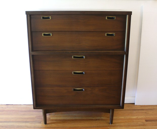 mcm tall dresser with brass handles 1