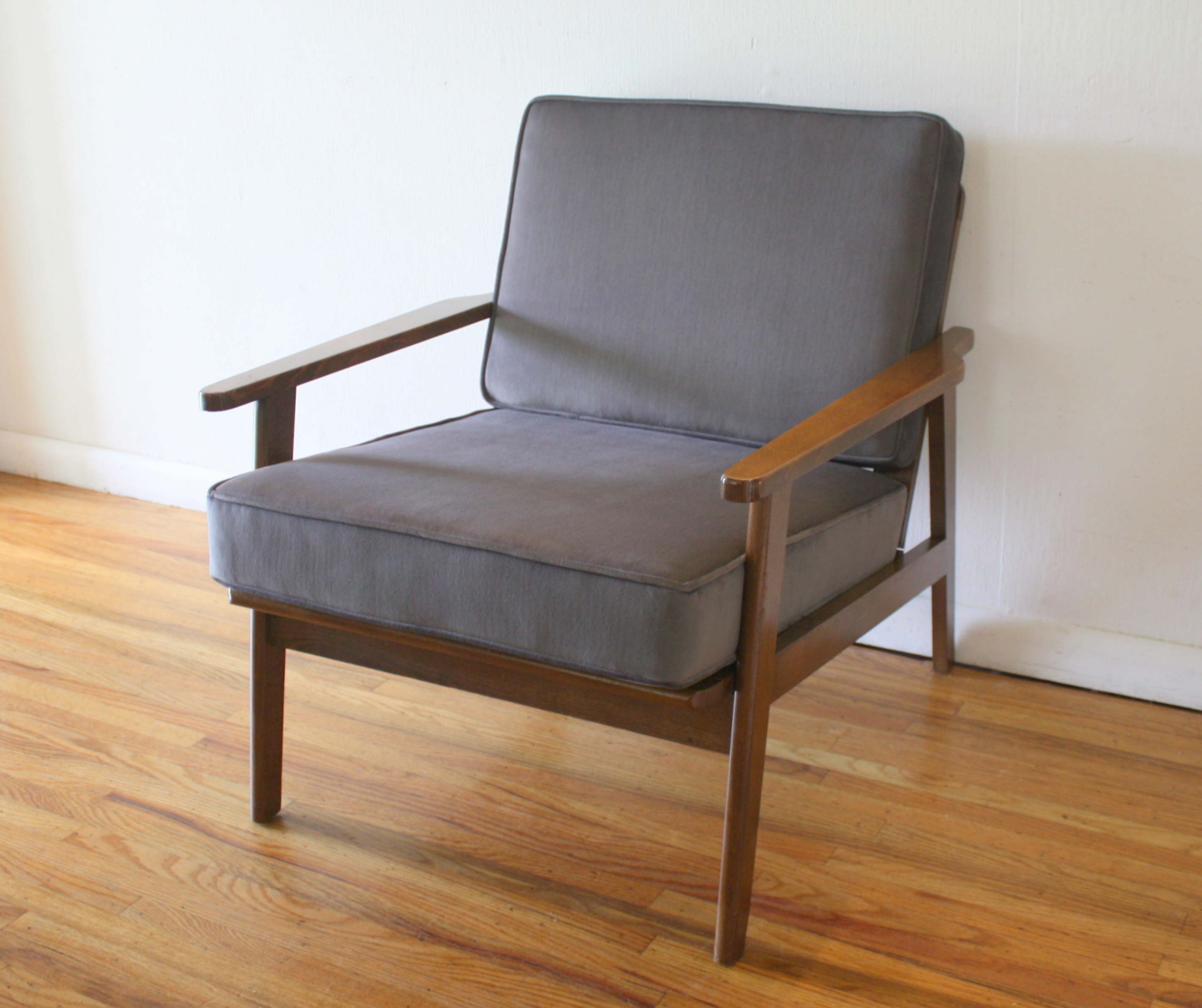 mcm elephant gray velvet arm lounge chair 1