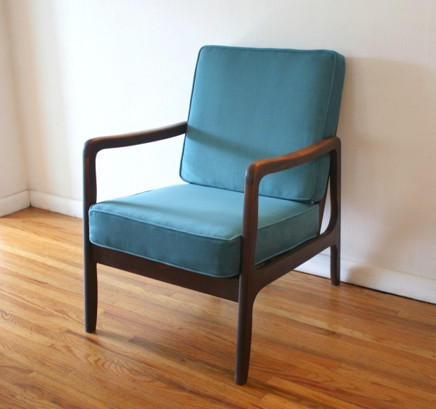 mcm arm chair teal velvet cushions 1