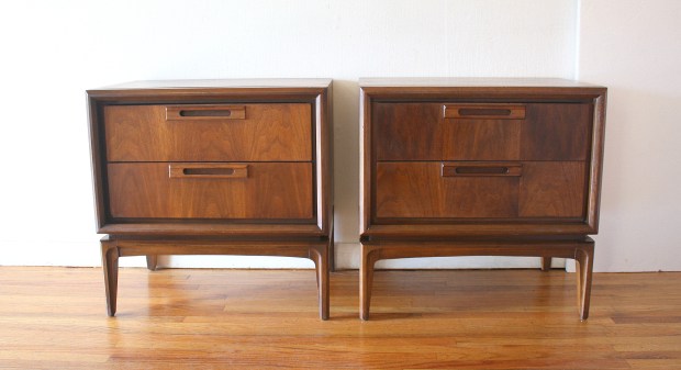 mcm pair of nightstands with wood pulls 1