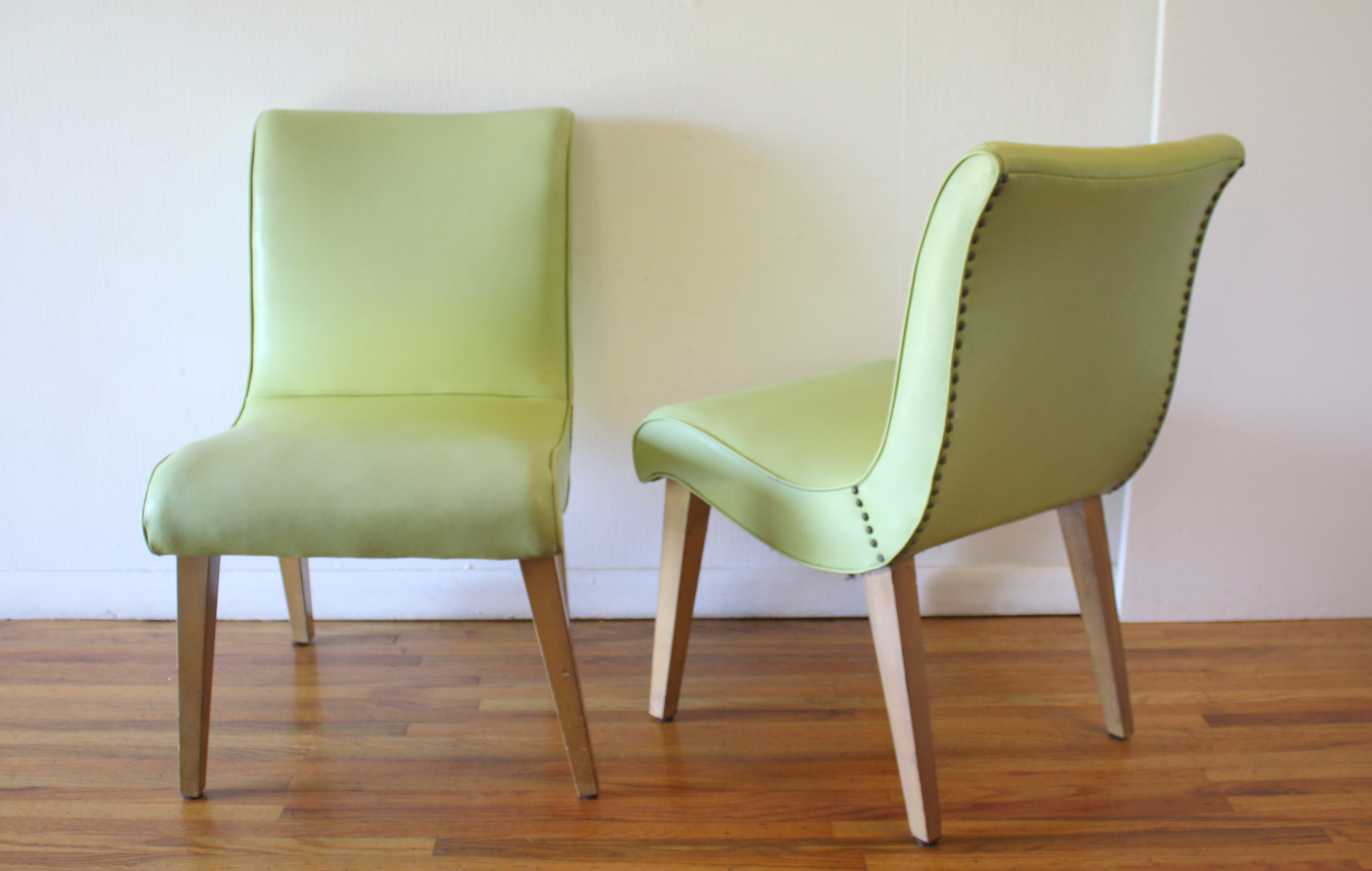 mcm pair of chartreuse green slipper chairs 2.JPG