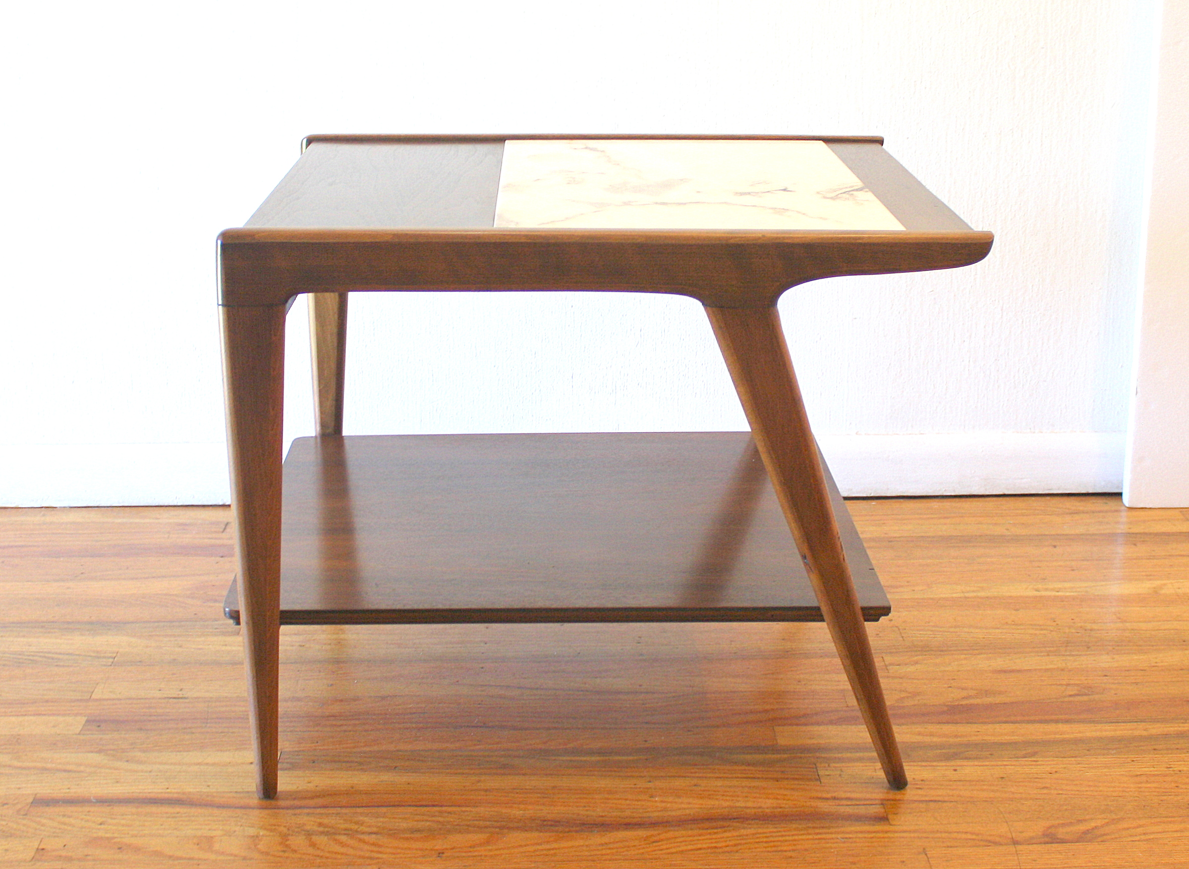 Drexel profile side end table with travertine 1.JPG