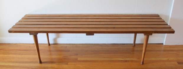 Mcm slatted table bench with tapered curved legs 3.JPG