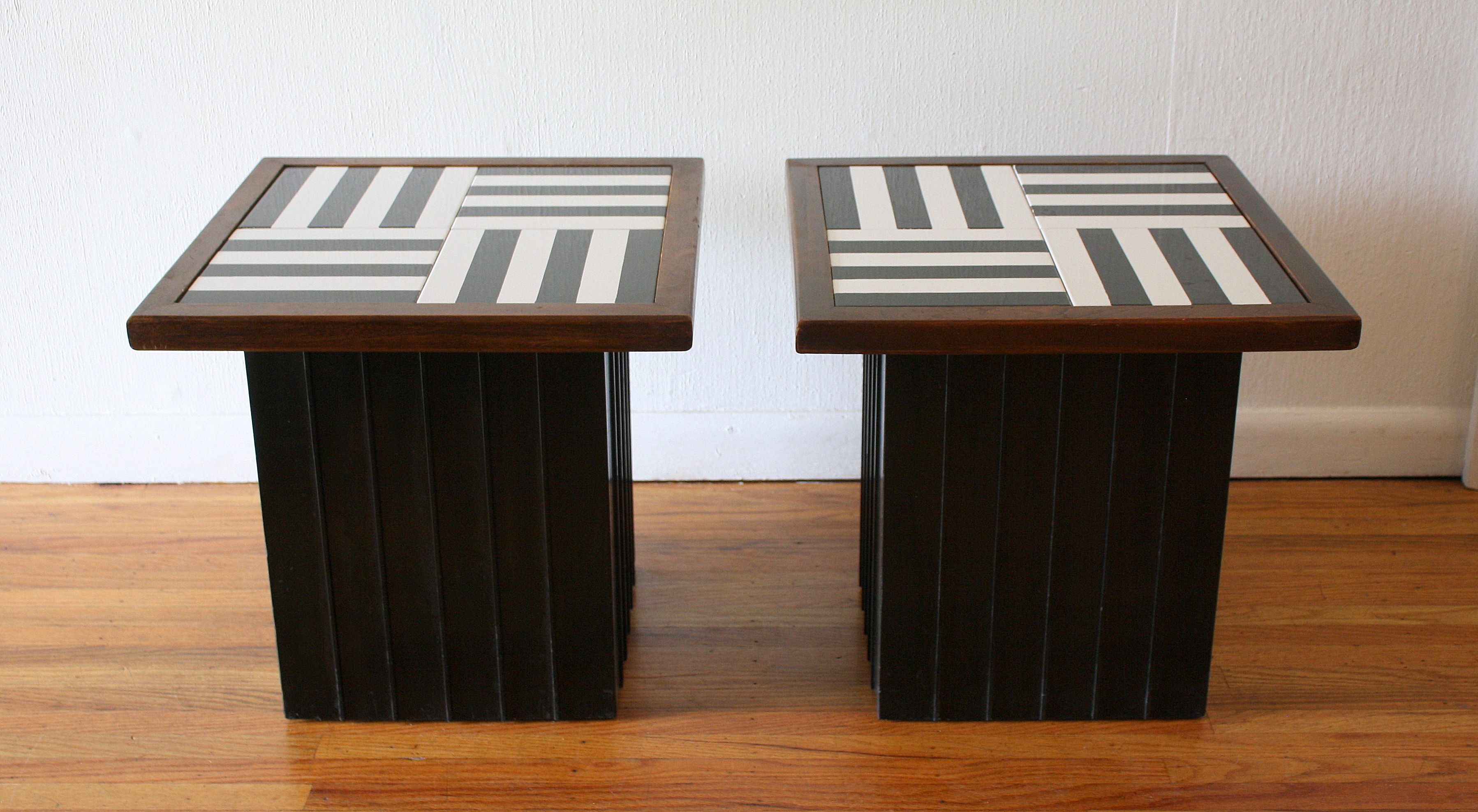 Pair of black and white mod cube tables 1