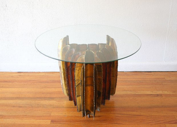 Mcm Brutalist round glass topped table 1