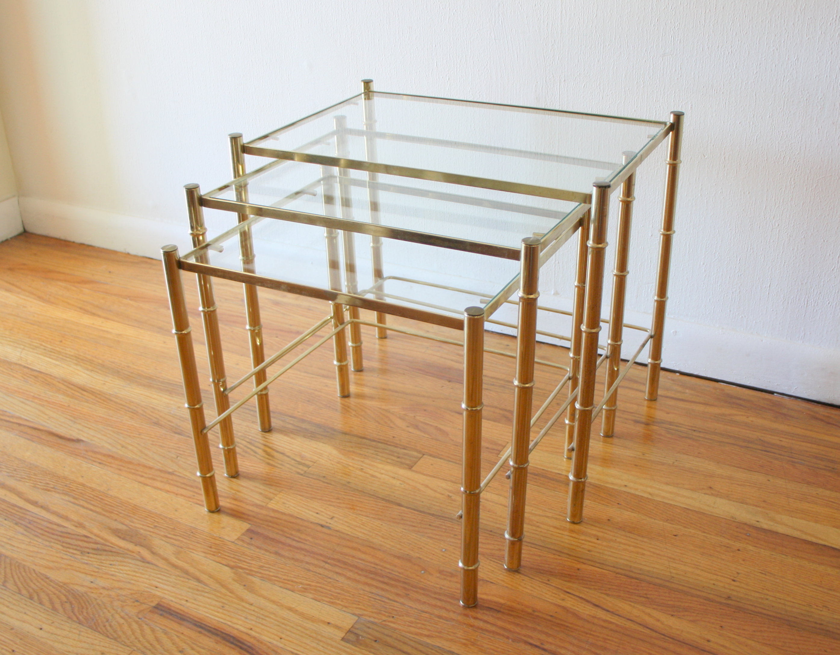mcm trio of brass bamboo nesting tables 1