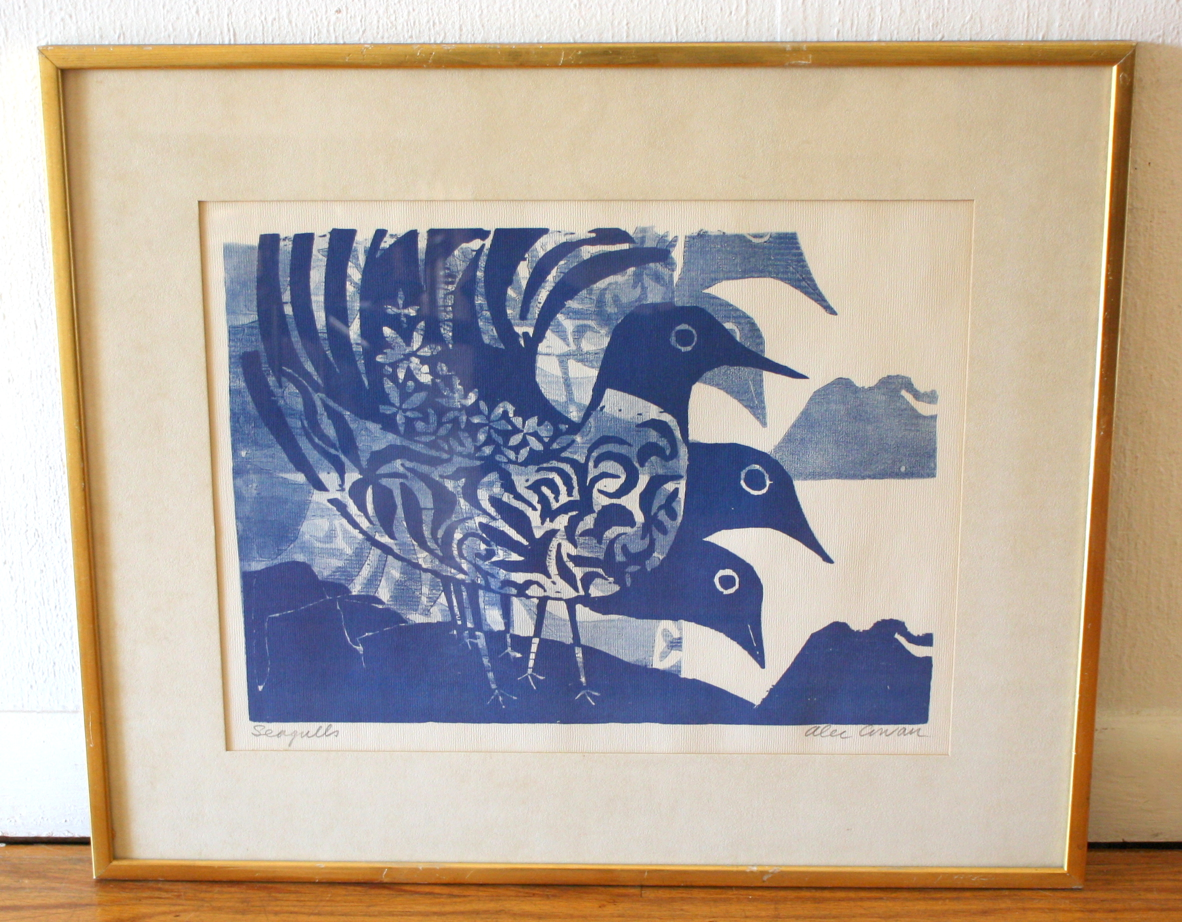 Alec Cowan Seagulls wood block print 1