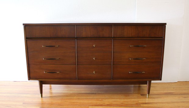 Mcm low dresser credenza brass knobs and accented pulls 1