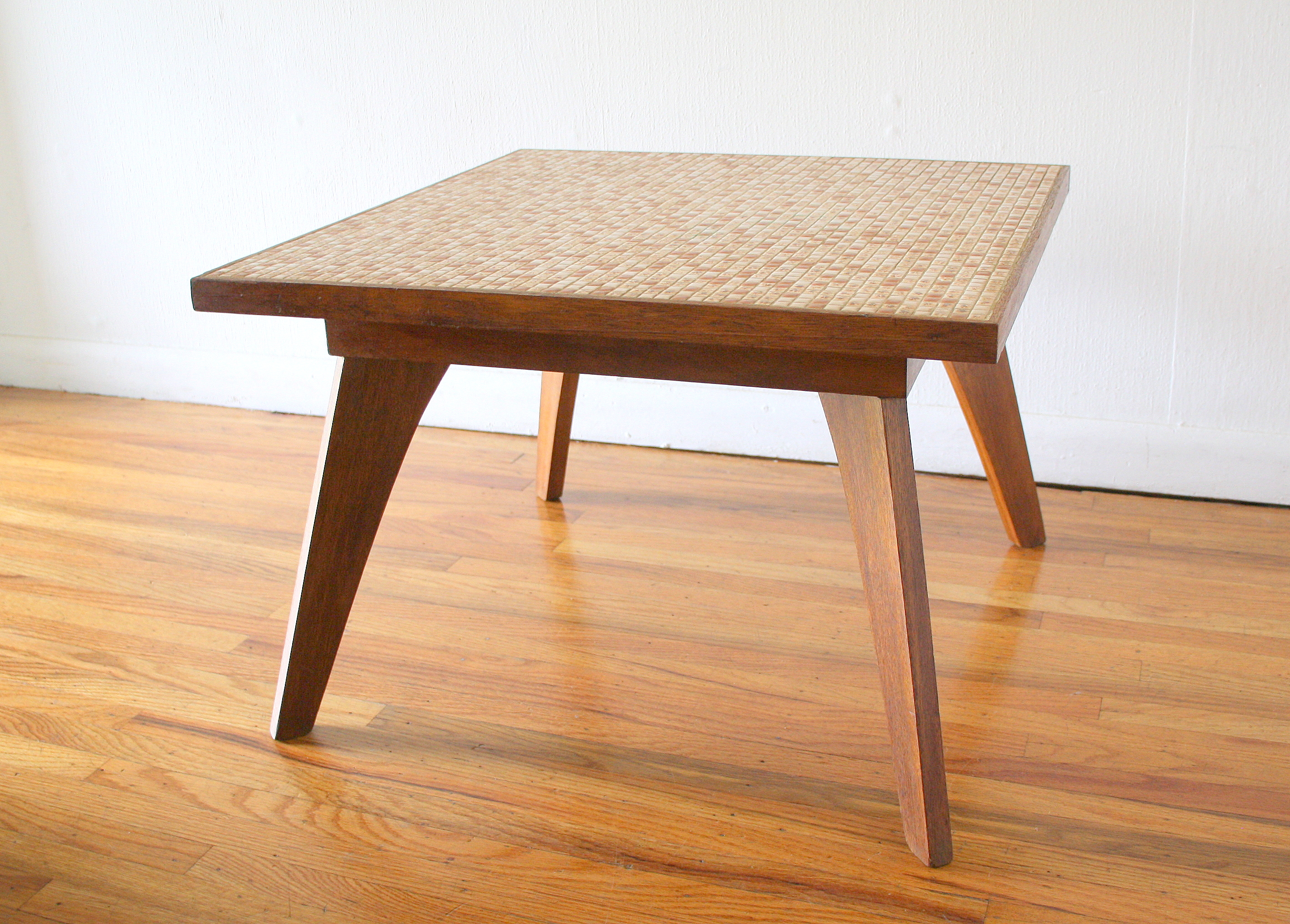 Mcm square tile table with splayed legs 1