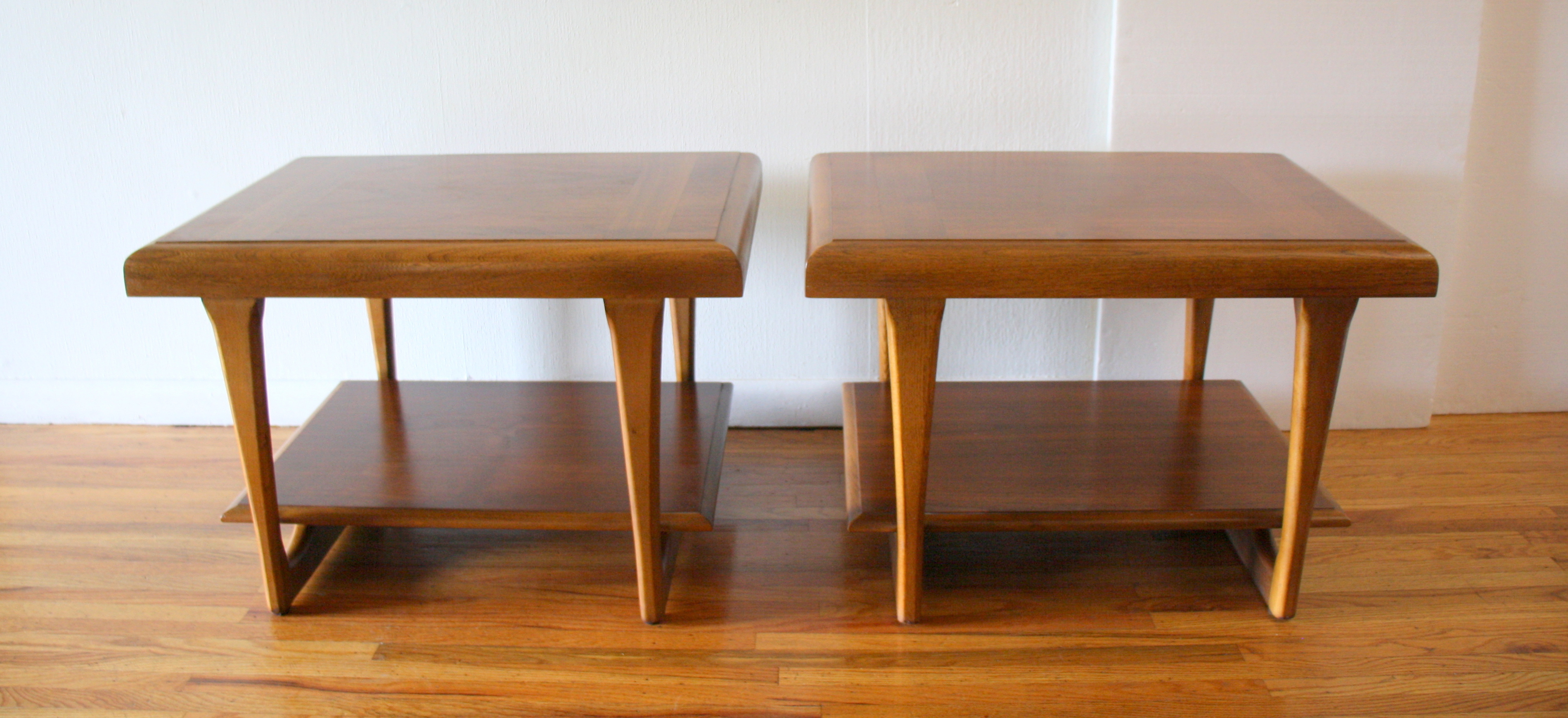 Pair of Lane parquet side end tables 1